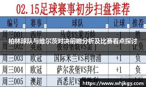 柏林球队与维尔茨对决前瞻分析及比赛看点探讨